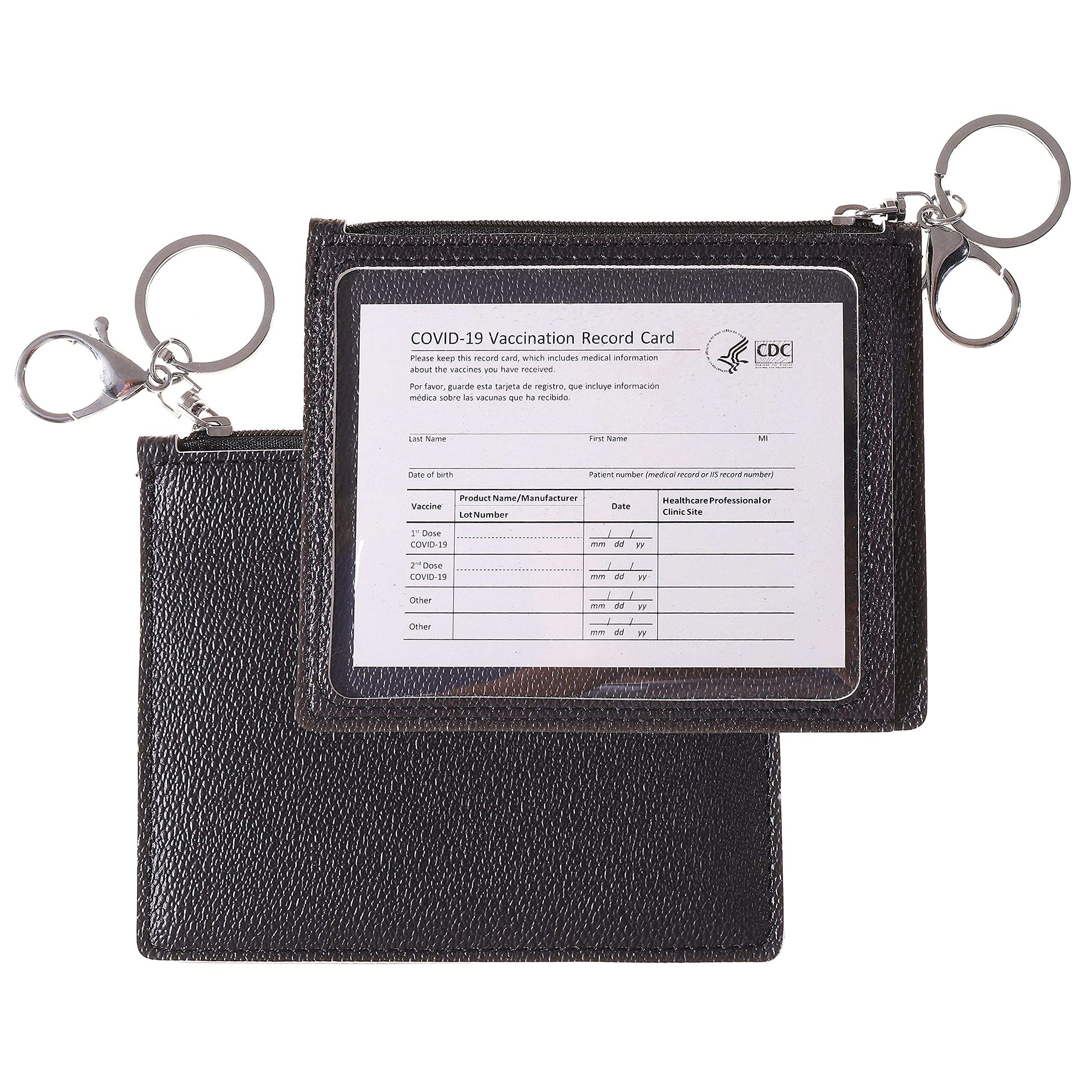 Buy Leather Vaccine Card Wallet 4x3 with Functional Zipper Pouch