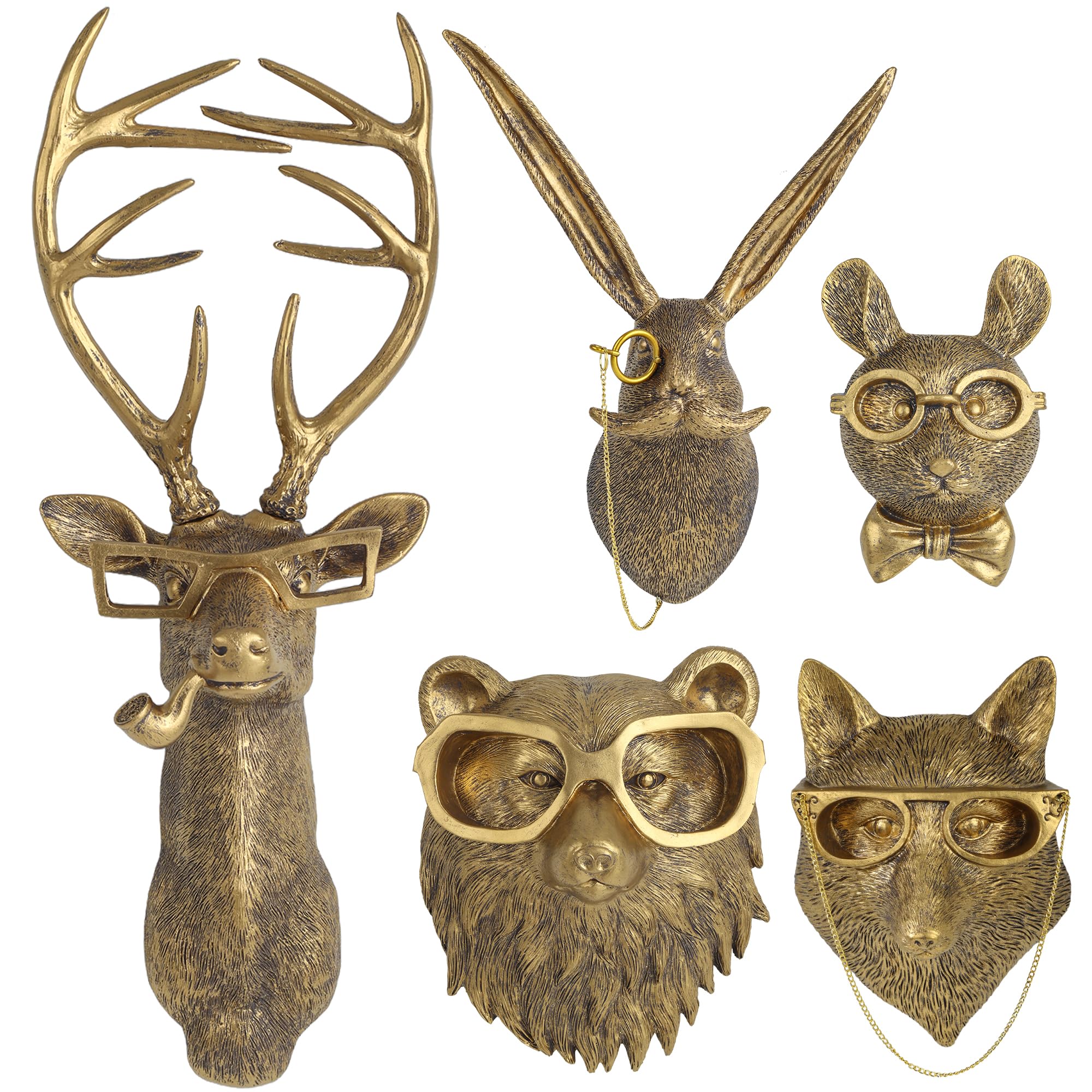 Photo 1 of UITWMKTG 5 Pack Animal Head Wall Decor Gold Wall Sculpture Home Decor for Office Bedroom Modern Decor for Men Women
