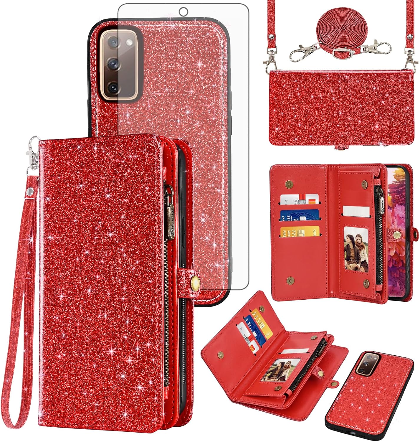 Asuwish Phone Case for Samsung Galaxy S20 FE 5G 6.5 inch Zipper Wallet Cell Cover with Screen Protector Lanyard Flip Card Holder S 20 EF UW 2022 S20FE5G S20FE 20S S2O Fan Edition 4G G5 Women Purple