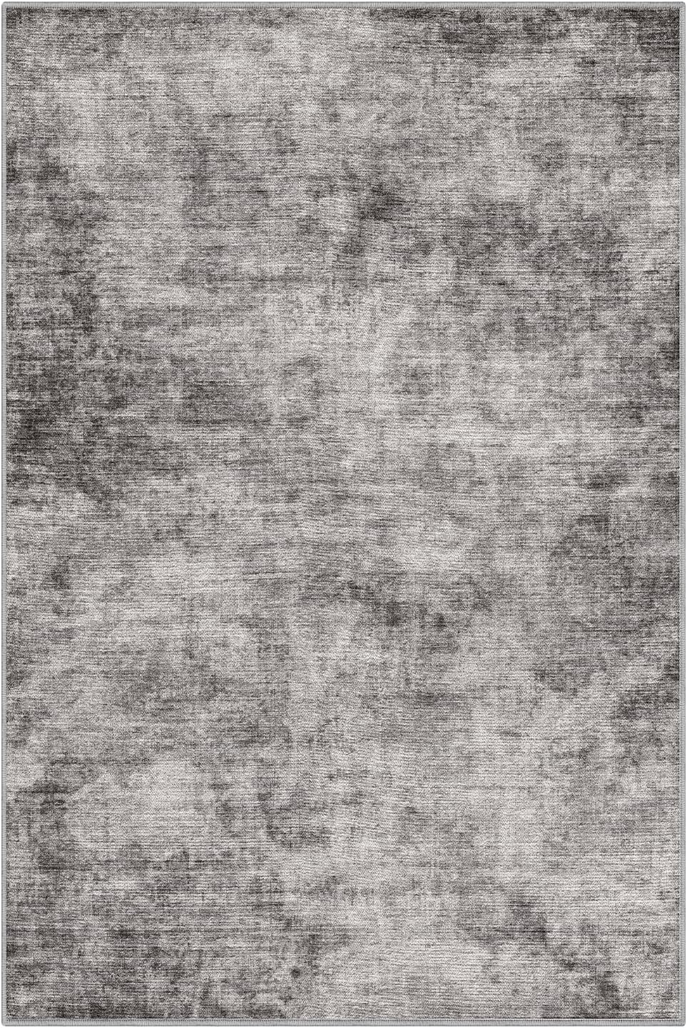 Color&Geometry 5x8 Machine Washable Low Pile Area Rugs for Living Room, Thin Soft Industrial - Minimalist Area Carpet with Non Slip TPE Backing for Bedroom, Dining Room, Grey