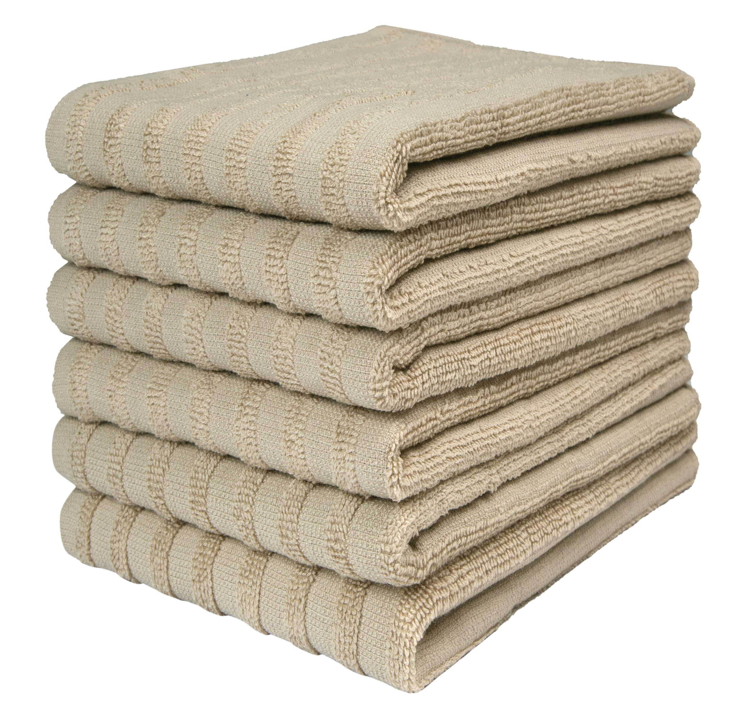 Premium Kitchen Towels (20”x 28”, 6 Pack) | Large Solid Cotton Hand Towels | 400 GSM | Highly Absorbent Dish Cloths with Hanging Loop | Tan