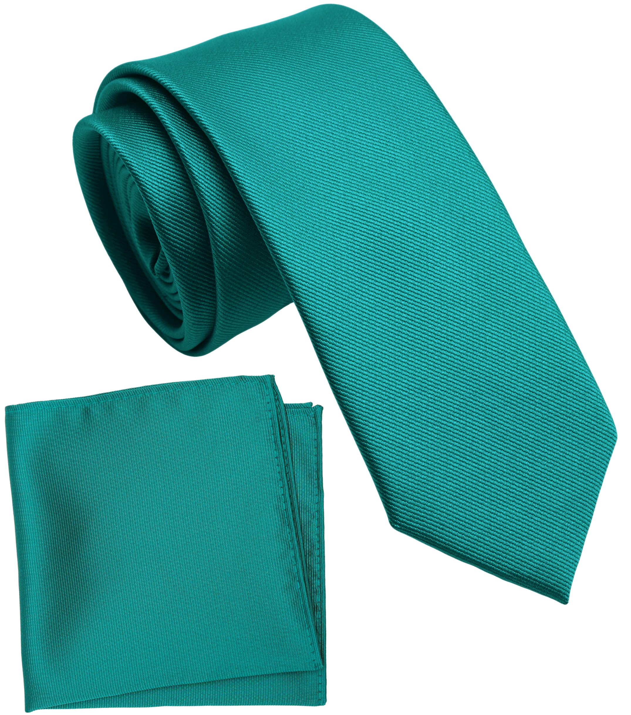 Boy's Solid Tie with Pocket Square Set, Regular Necktie for Children and Kids, Self-Tied