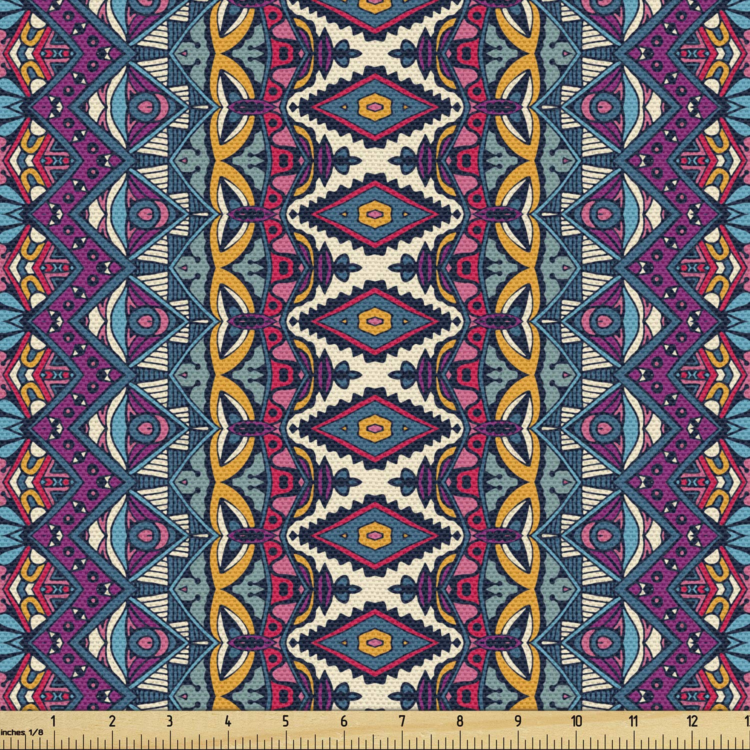 Ambesonne Ethnic Fabric by The Yard, Colorful Composition with Triangles and Chevron Zigzags Mexican Culture Inspirations, Decorative Fabric for Upholstery and Home Accents, 3 Yards, Dark Purple
