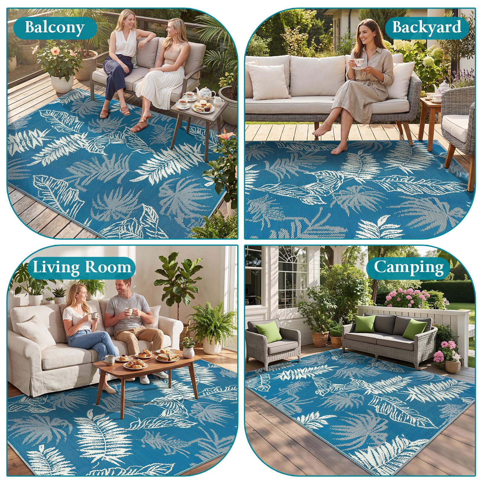 Alfombra Exterior Impermeable, Plegables Alfombra Terraza Exterior 270x365 cm, Reversible Plástico Alfombras de Exterior para Jardín, Picnic, Balcón, Barbacoa
