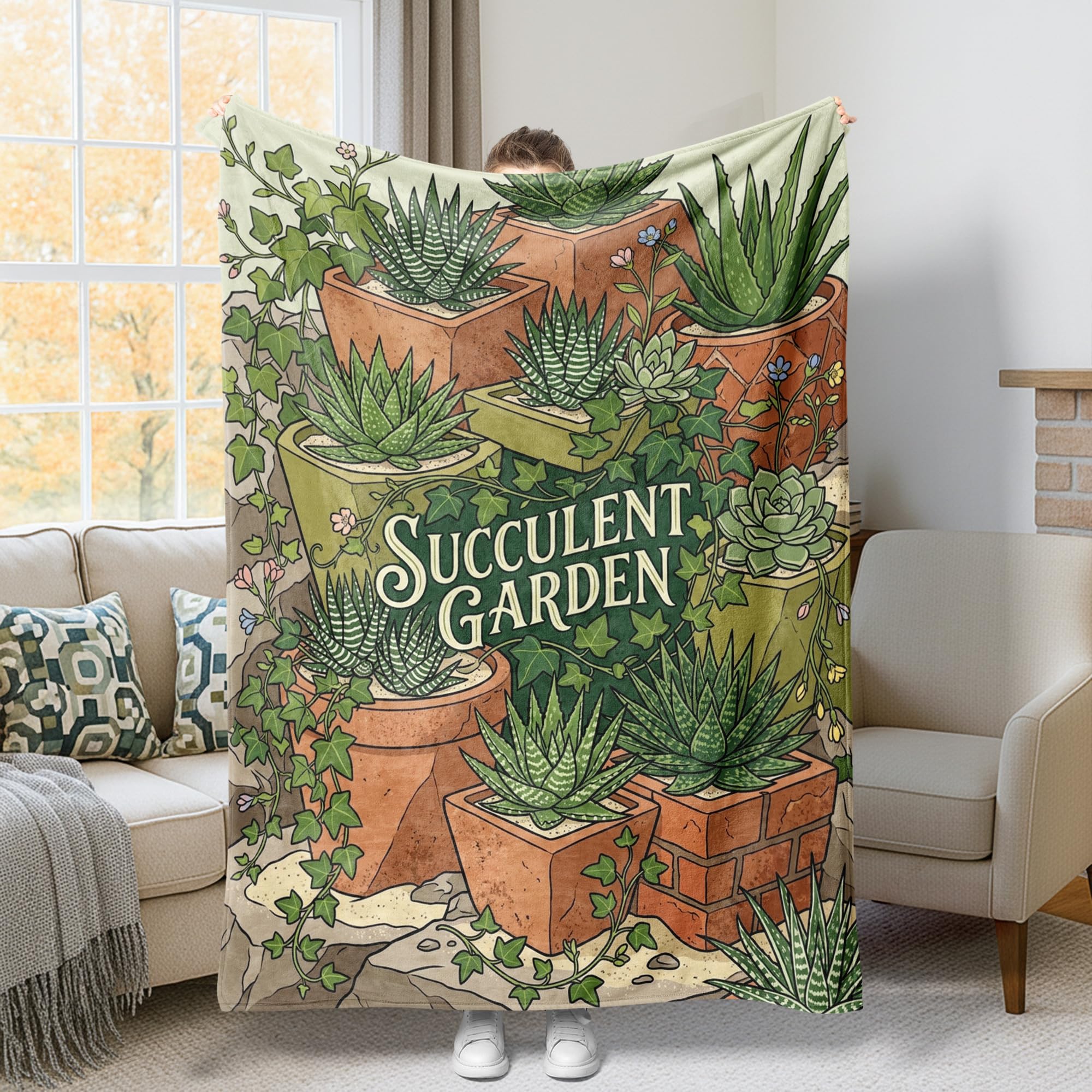 Jeté de lit haut de gamme lierre vert couverture pelucheuse douce 127 x 152 cm