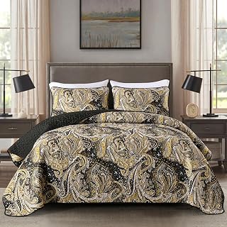DJY black and gold paisley queen quilt set