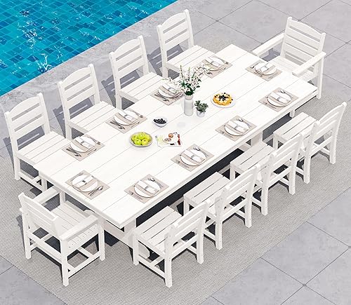 Vista 39 de SERWALL Juego de comedor al aire libre de 11 piezas, mesa y sillas de polietileno de alta densidad de 84 pulgadas para 10, juego de muebles de patio