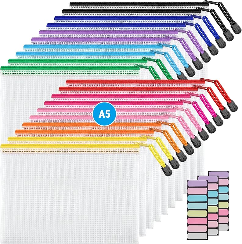 JARLINK Bolsas de malla con cremallera A5, estuches para lápices de 6x9 pulgadas para la escuela, paquete de 20