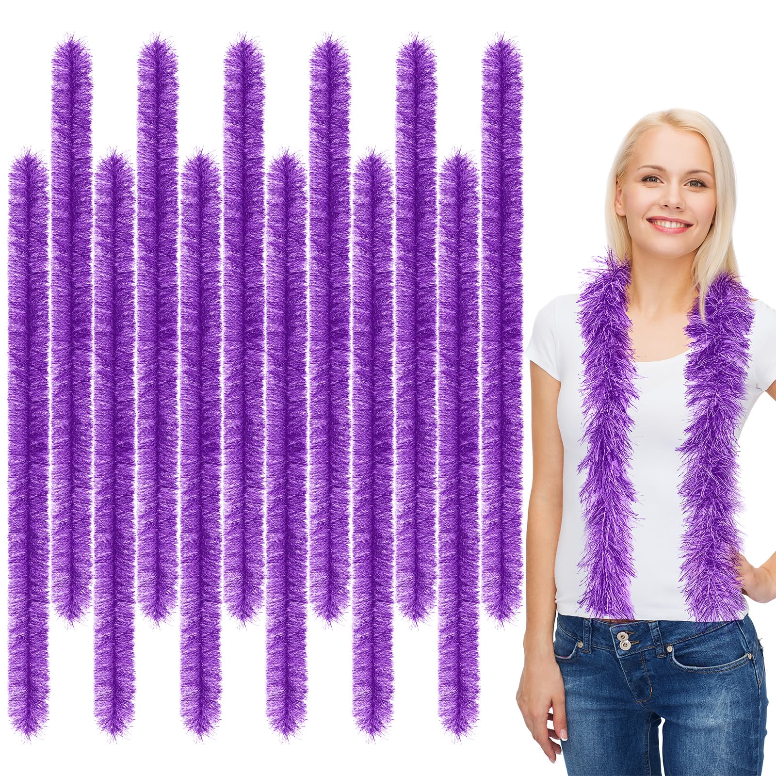 Xtinmee 12 Pcs 5 ft Feather Boas Artificial Fluffy Boas for Party Bulk Color Feather Scarf for Women Girl Christmas Tea Party, Assorted Color, approx. 5 ft/ 150 cm in length