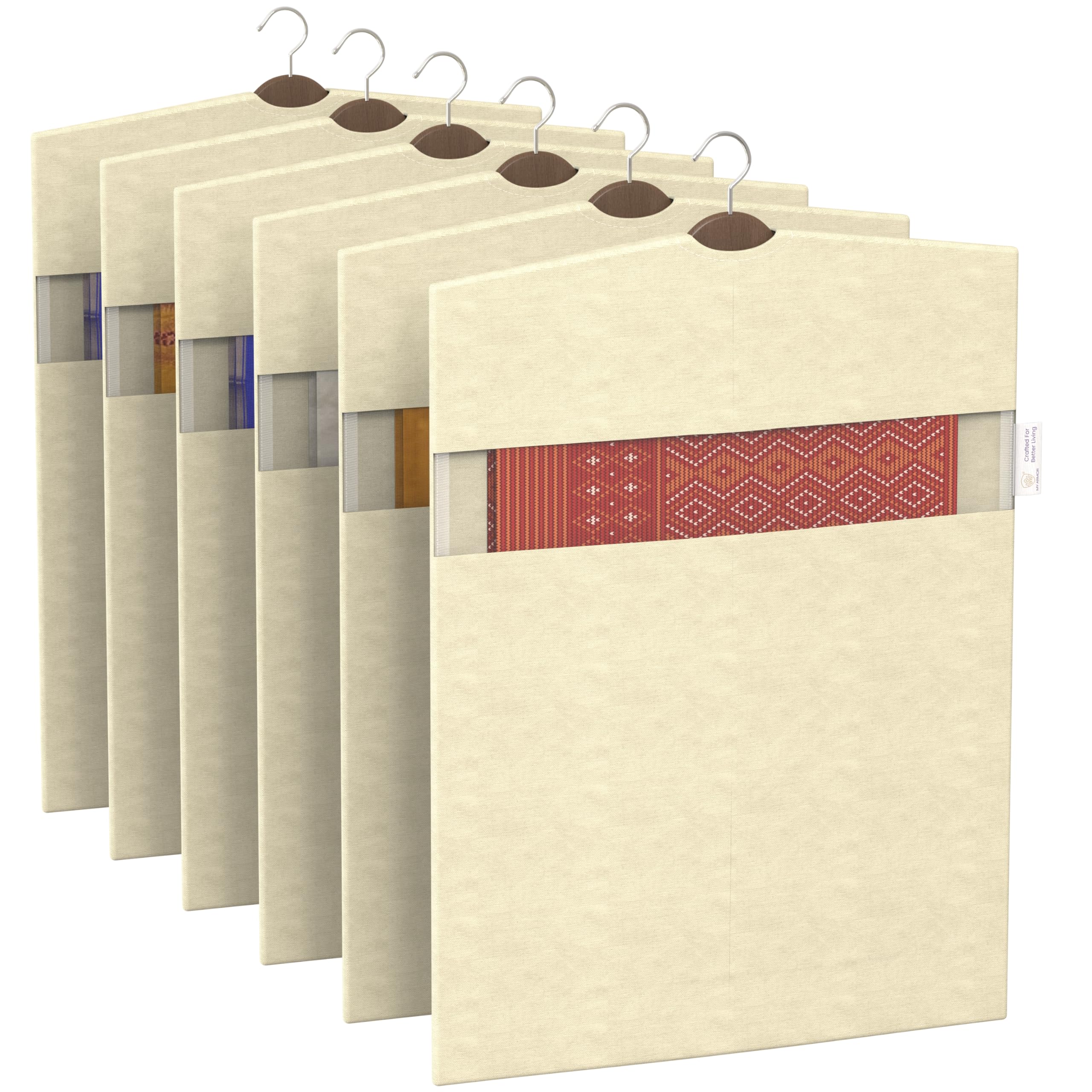 MY ARMOR Hanging Cotton Canvas Saree Covers with Zip, Clothes Storage Bags, Transparent Mesh Window, Saree Organizer for Wardrobe, 27 x 19.5 Inches, Pack of 6 (B0D29B66B6) Amazon Price History, Amazon Price Tracker