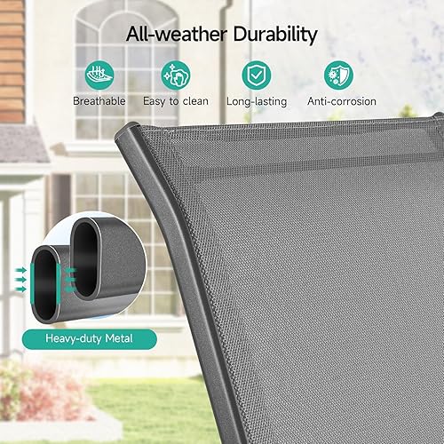 Miniatura 6 de Juego de 4 sillas de patio, sillas de comedor para exteriores transpirables y apilables para todo tipo de clima, con respaldo alto y asiento ancho,