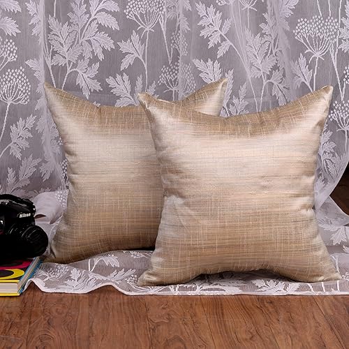 Miniatura 6 de Juego de 2 almohadas decorativas para sofá, cama, decoración bohemia de sala de estar, almohada de granja, fundas de almohada de seda sólida (crema,