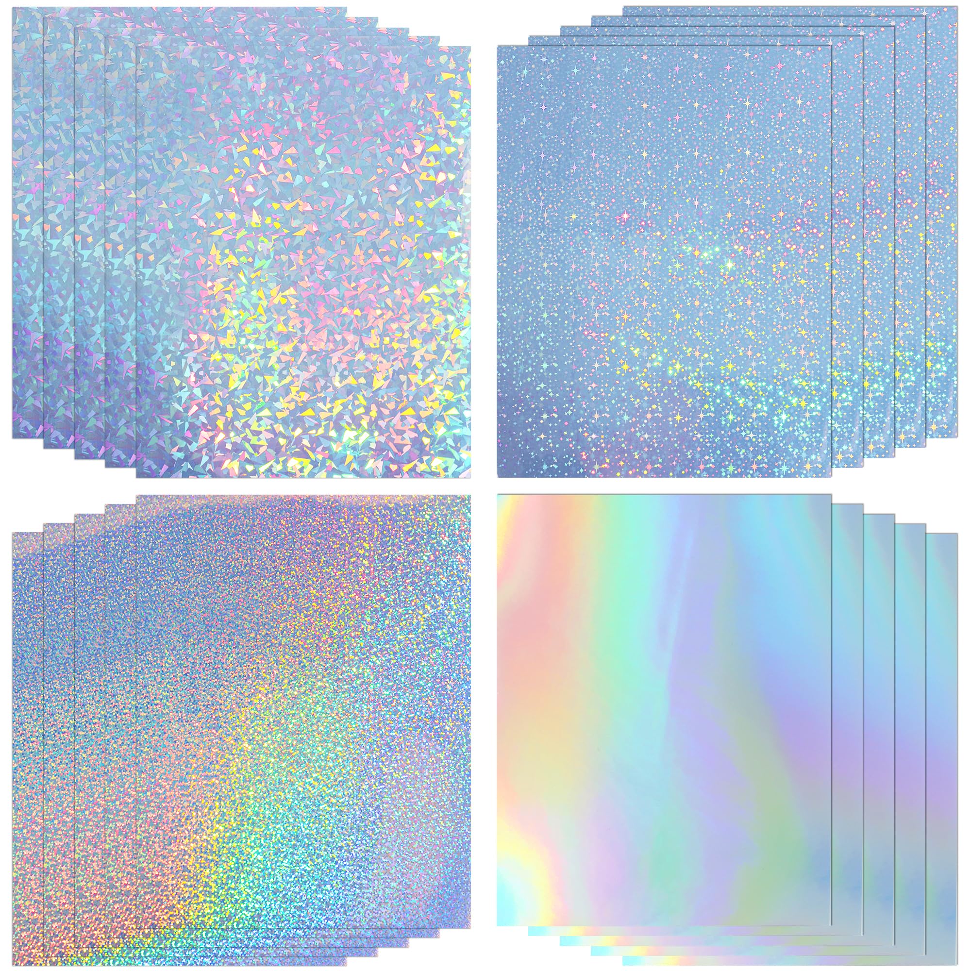 Koala Holographic Sticker Paper for Inkjet & Laser Printers, 20 Sheets Printable Vinyl Sticker Paper Waterproof 8.5x11 Inch - Dimond/Rainbow/Dots/