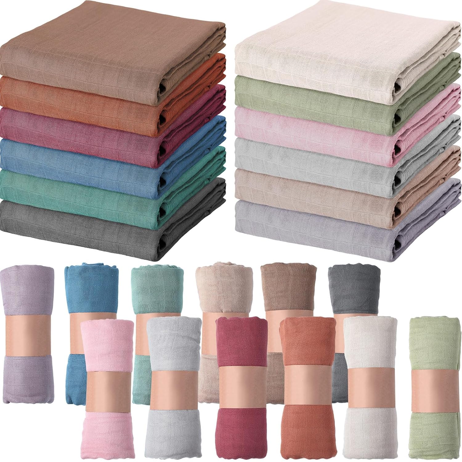 Preboun 12 Pack Muslin Swaddle Blankets Soft Swaddle Baby