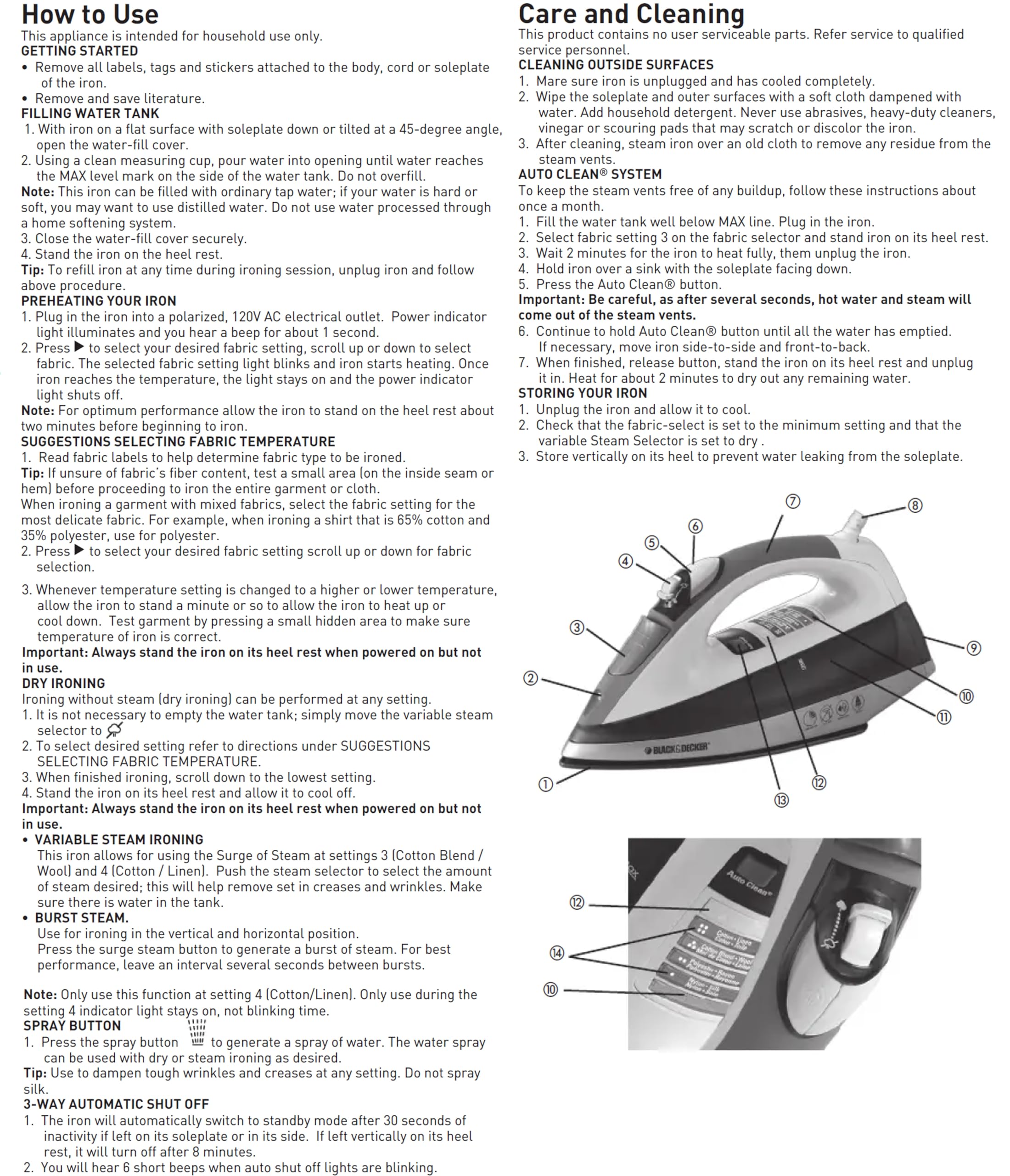 Black+Decker ICR2020 Vitessa Plancha de Vapor Avanzada, Suela Antiadherente con Cable retráctil, Vapor Vertical y Apagado automático