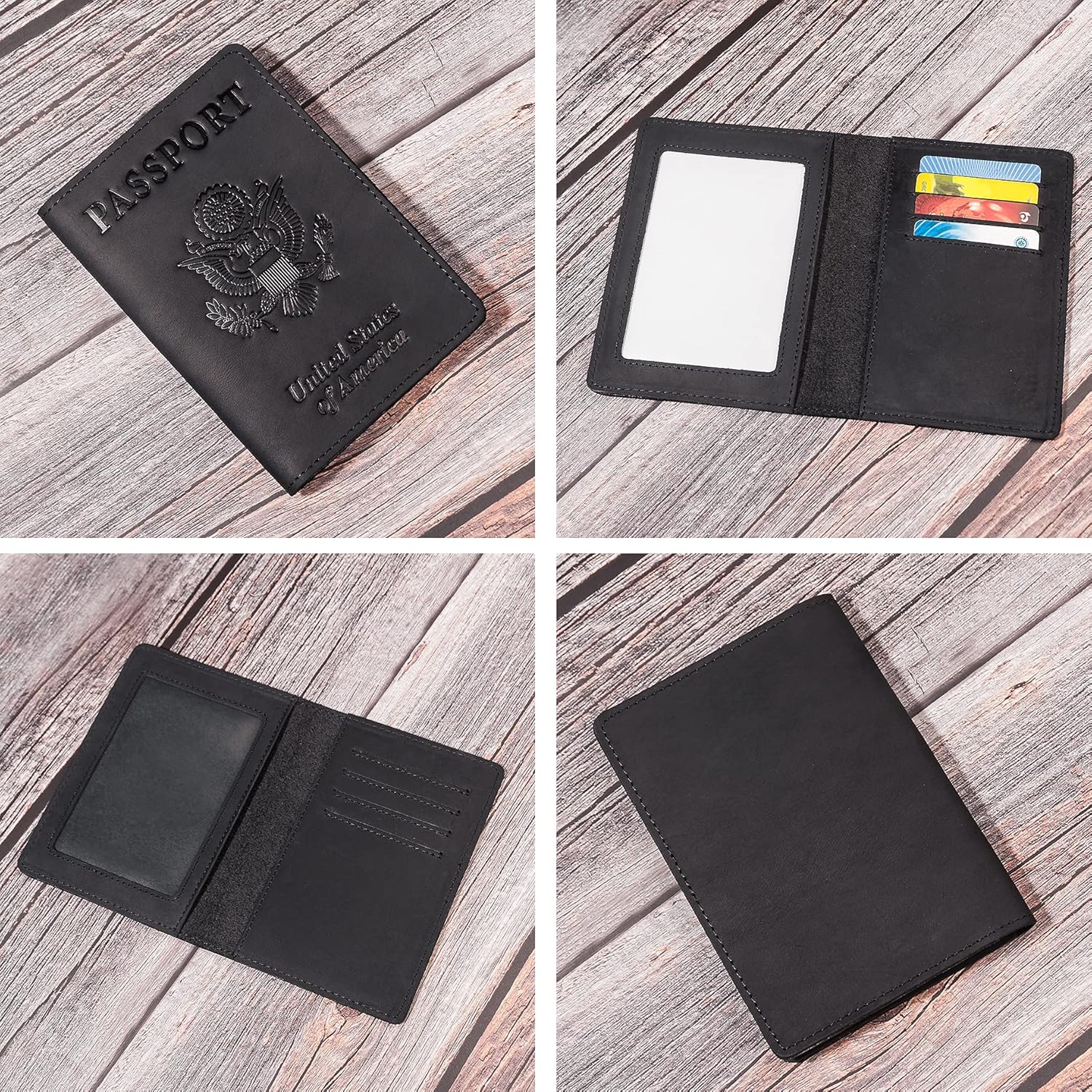  | AGBIADD Passport Wallets and Vaccine Card Holder Combo,RFID Blocking Genuine Leather Passport Holder Cover Case with CDC Vaccination Card Slot, Leather Travel Documents Organizer Protector for Women Men (Black) | Passport Covers