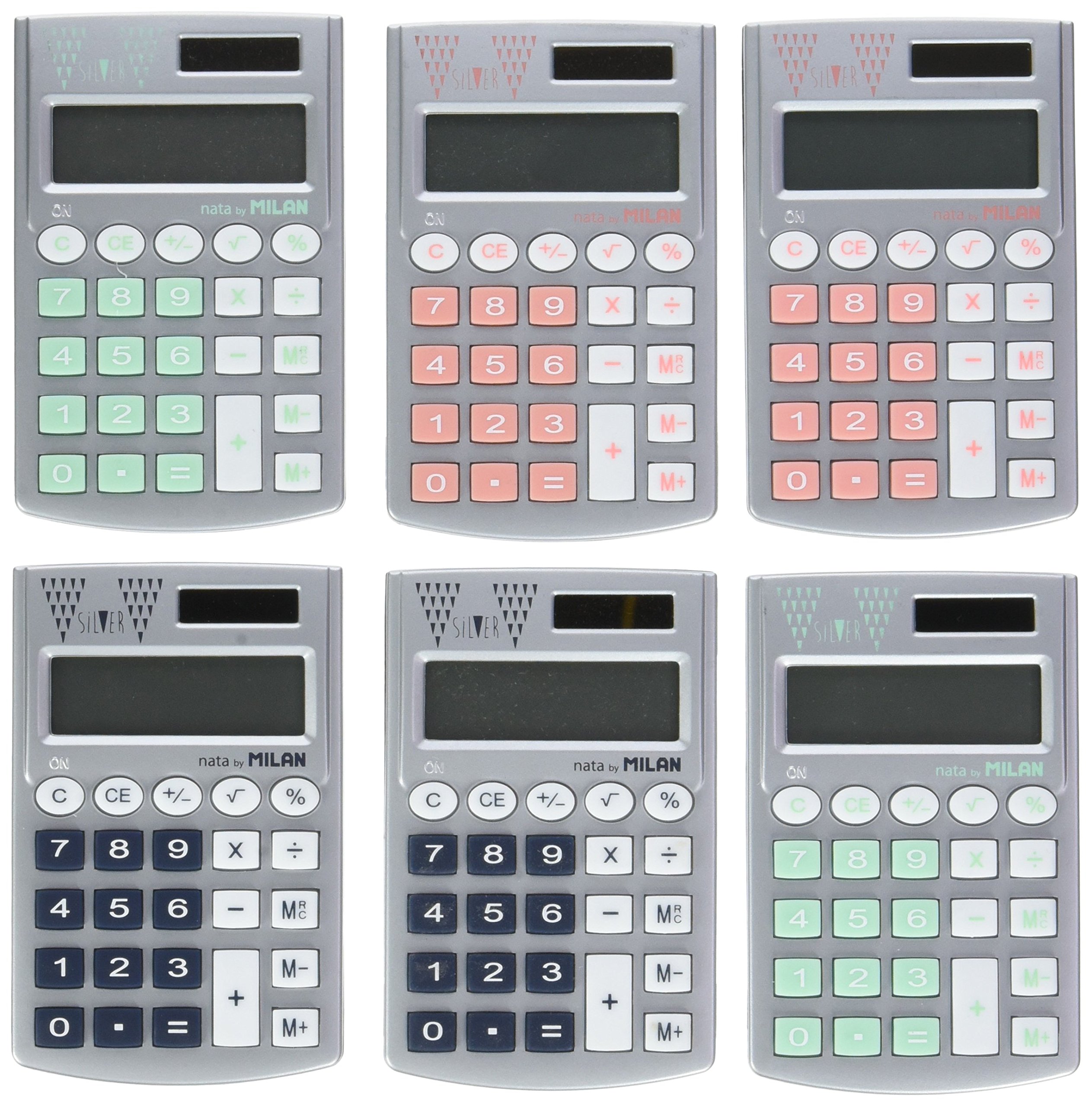 MILAN 159506SL Afficher 6 calculatrices 10 chiffres Argent Assortiment de couleurs de poche