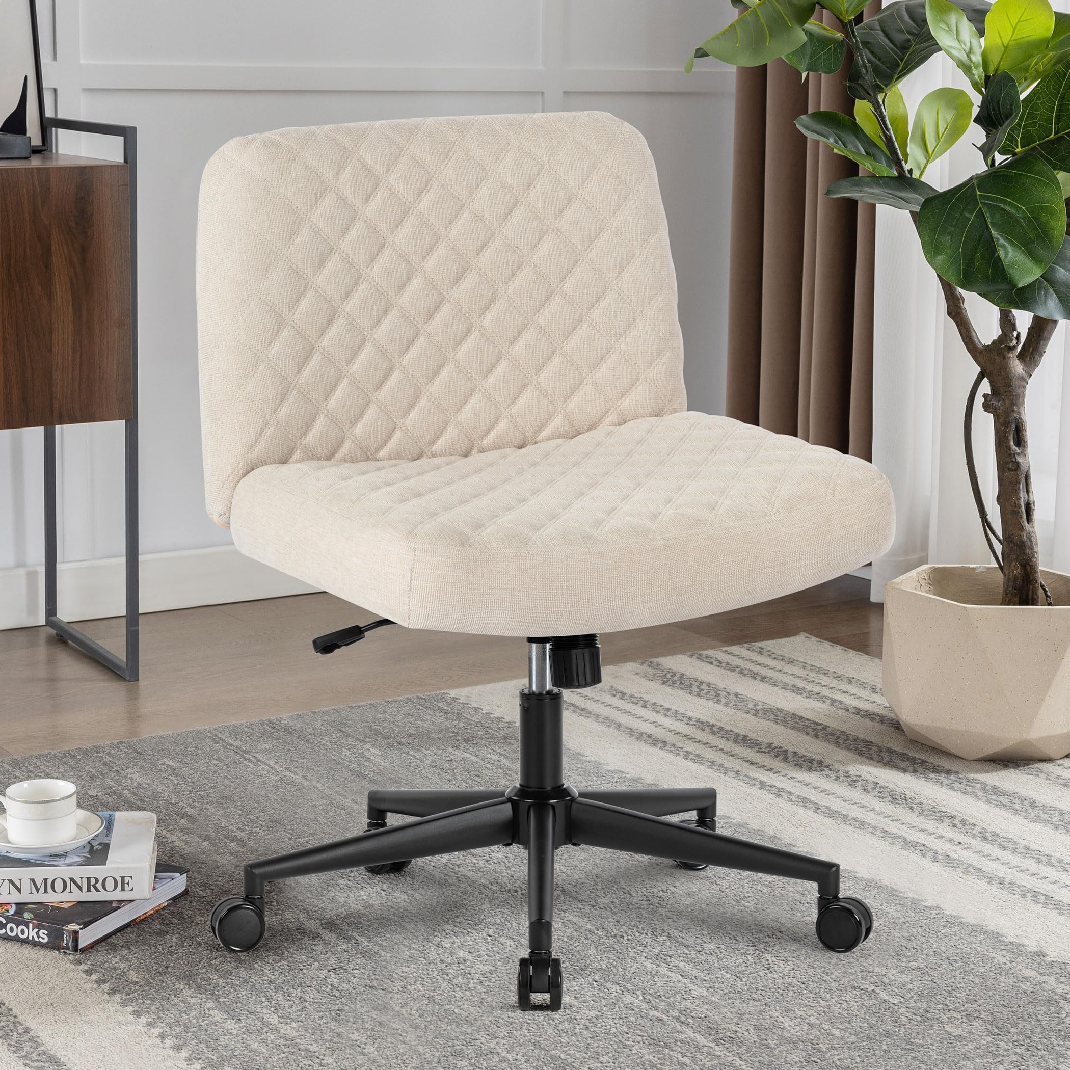 Bosmiller Bürostuhl Ohne Armlehnen Höhenverstellbar Schreibtischstuhl Armless Office Chair Schminktisch Stuhl 150KG Extra großes Kissen Stoff