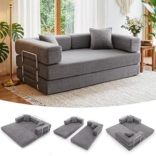 YINIX Canapé Lit Pliant 200cm Super King, Canapé Modulable Futon Boneless, Velours Côtelé avec Cadre Métal, Matelas de Sol 3 Places, Base Antidérapante, Housse Lavable - Amazon product rated Grade A