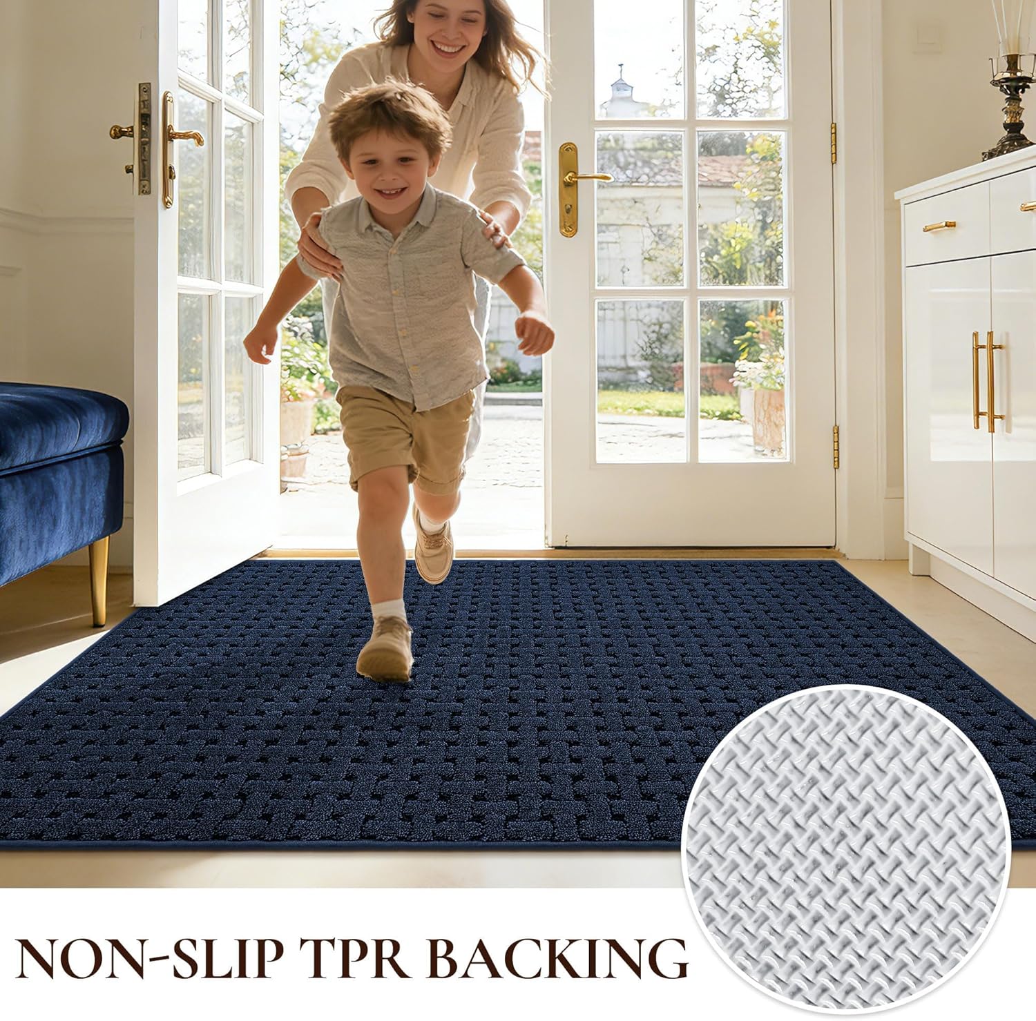 Door Mat Indoor Entrance 32x48, Non-Slip Washable Doormats Entry Way Mats, Dirt Resistant and Absorbent Welcome Mat, Easy Clean Low-Profile Doormat, Front Door, Inside Entrance, Blue