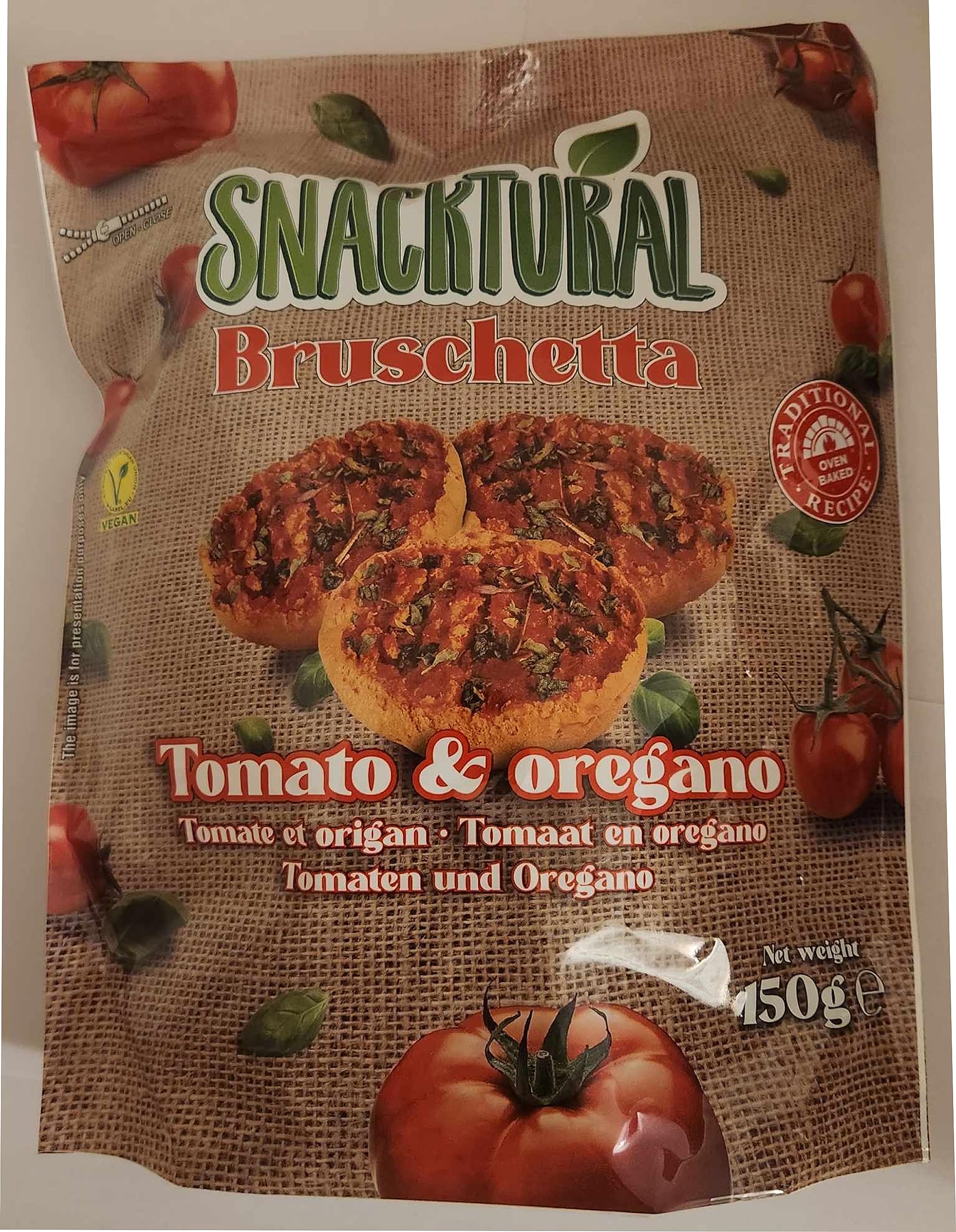 Bruschetta snack Tomato & oregan. 4x150g. Vegan Authentic Italian Bruschetta is a classic appetizer