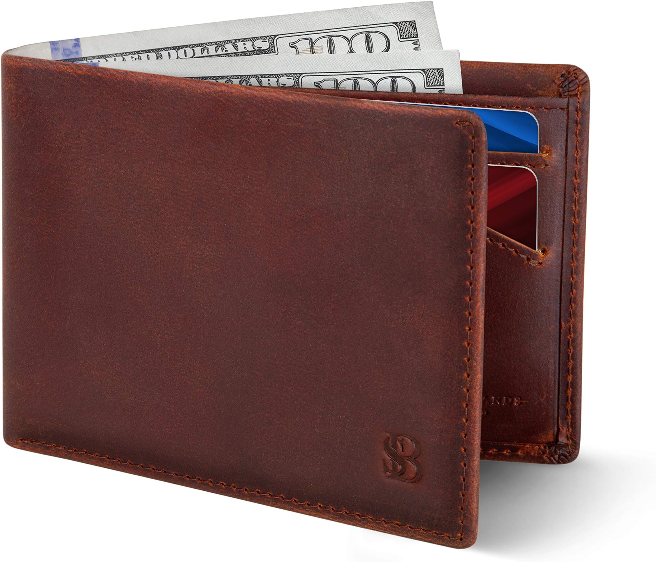 Mens Slim Bifold Wallet RFID Blocking Minimalist Front Pocket Wallets for Men - Thin & Stylish, Canyon Red Elite, Slim