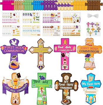 3sscha 40 Packs First Holy Communion Craft Kit for Kids - Make Your Own Religious Cross Card DIY Self-Adhesive Sticker Art Project Sunday School Handout Classroom Home Activity Gift Decor Party Favor