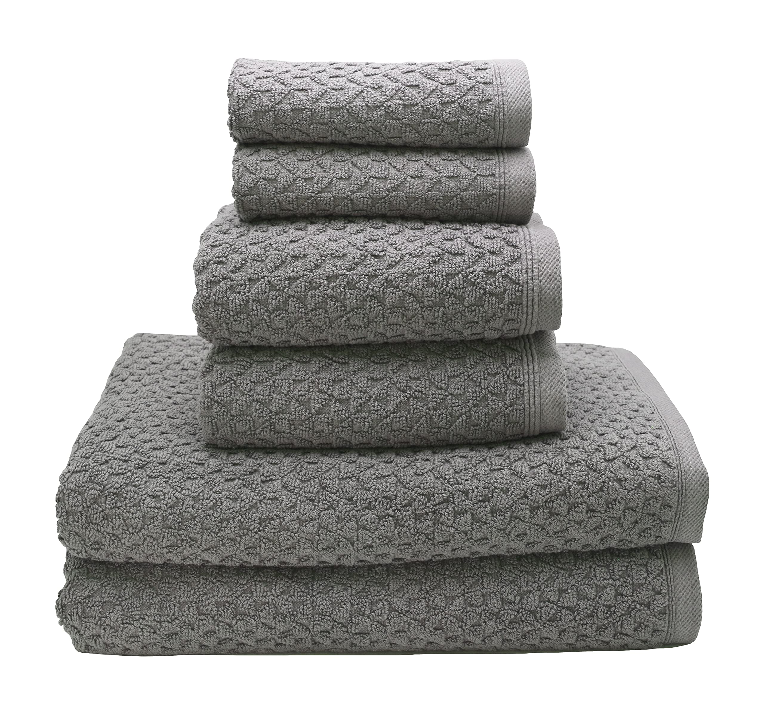 Towels Beyond6 Piece Luxury Bath Towels Set for Bathroom - 100% Cotton, Soft Textured and Super Absorbent Bath, Hand and Washcloths Towels (2 Each) , Grey