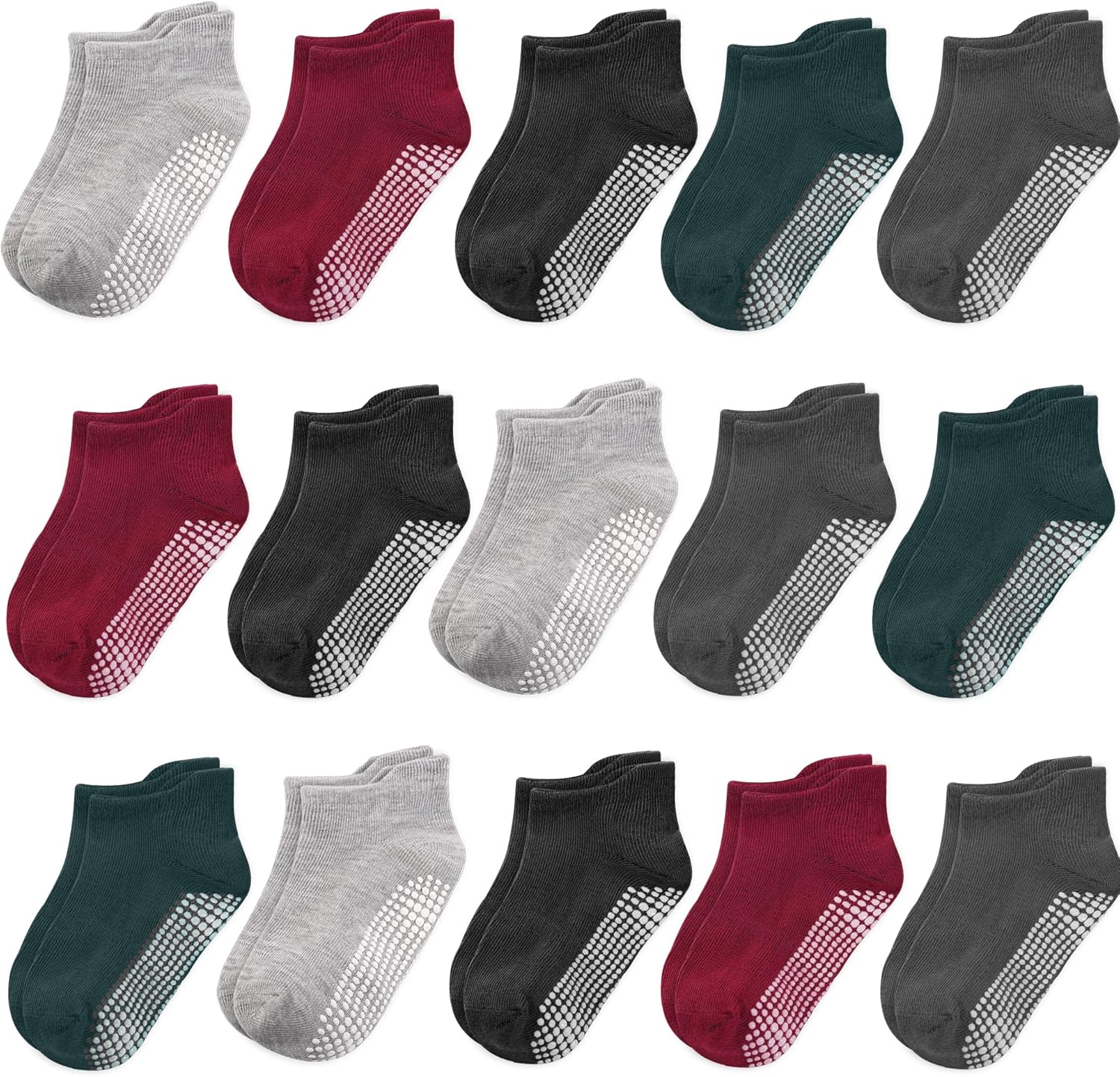 HYCLES 15 Pairs Toddler Socks, Kids Grip Socks for 6-12 Month 1-7 Years Non Slip Ankle Sock for Baby Boys Girls