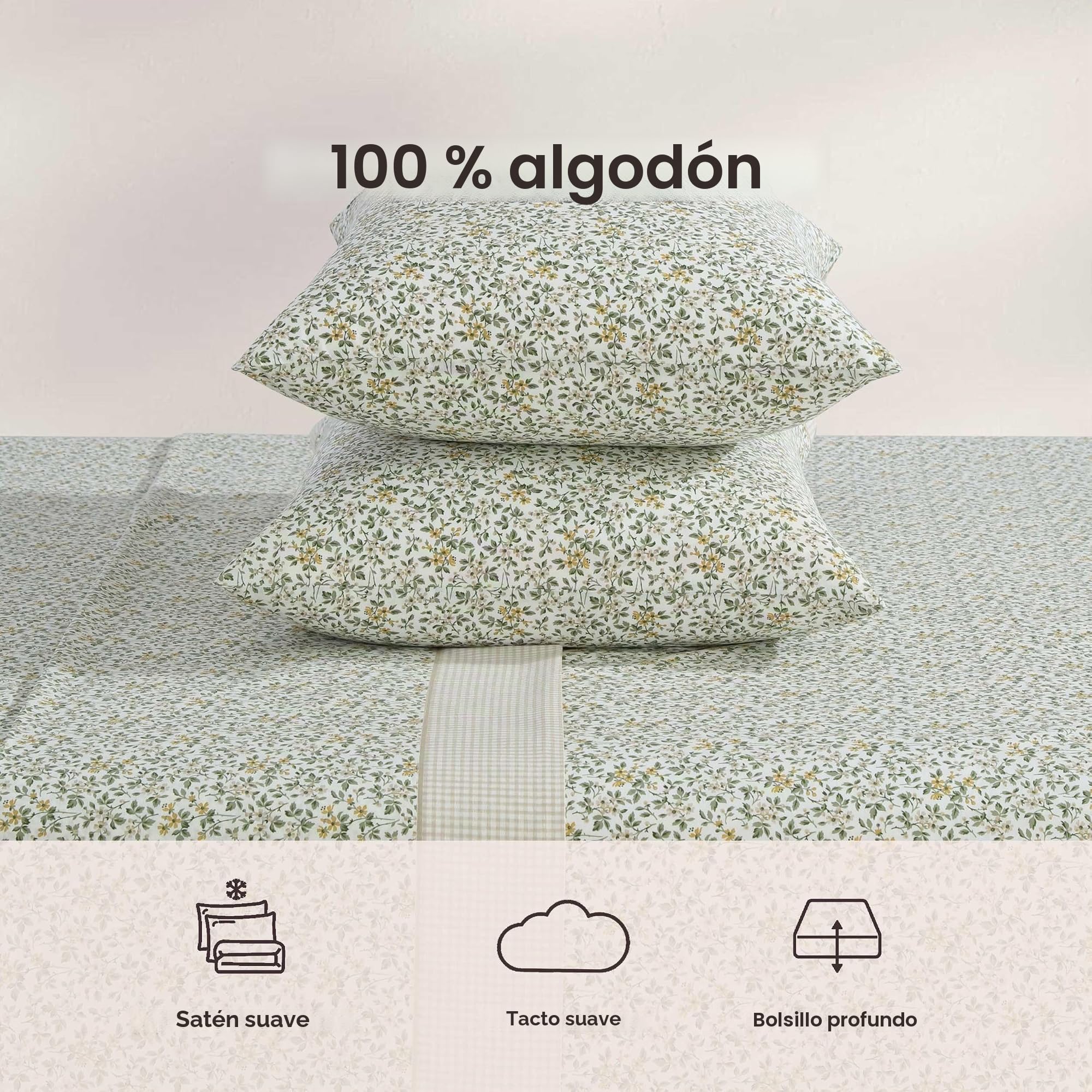 Laura Ashley - Juego de sábanas tamaño Queen, Ropa de Cama de algodón percal Transpirable con Bolsillos Profundos, decoración Elegante para el hogar, Certificado Oeko-Tex (Tierney Green, Queen)