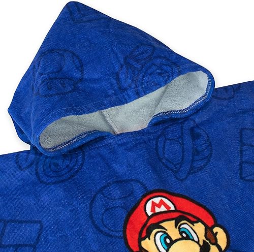 Miniatura 4 de SUPER MARIO - Poncho de toalla con capucha para niños, talla única, color azul