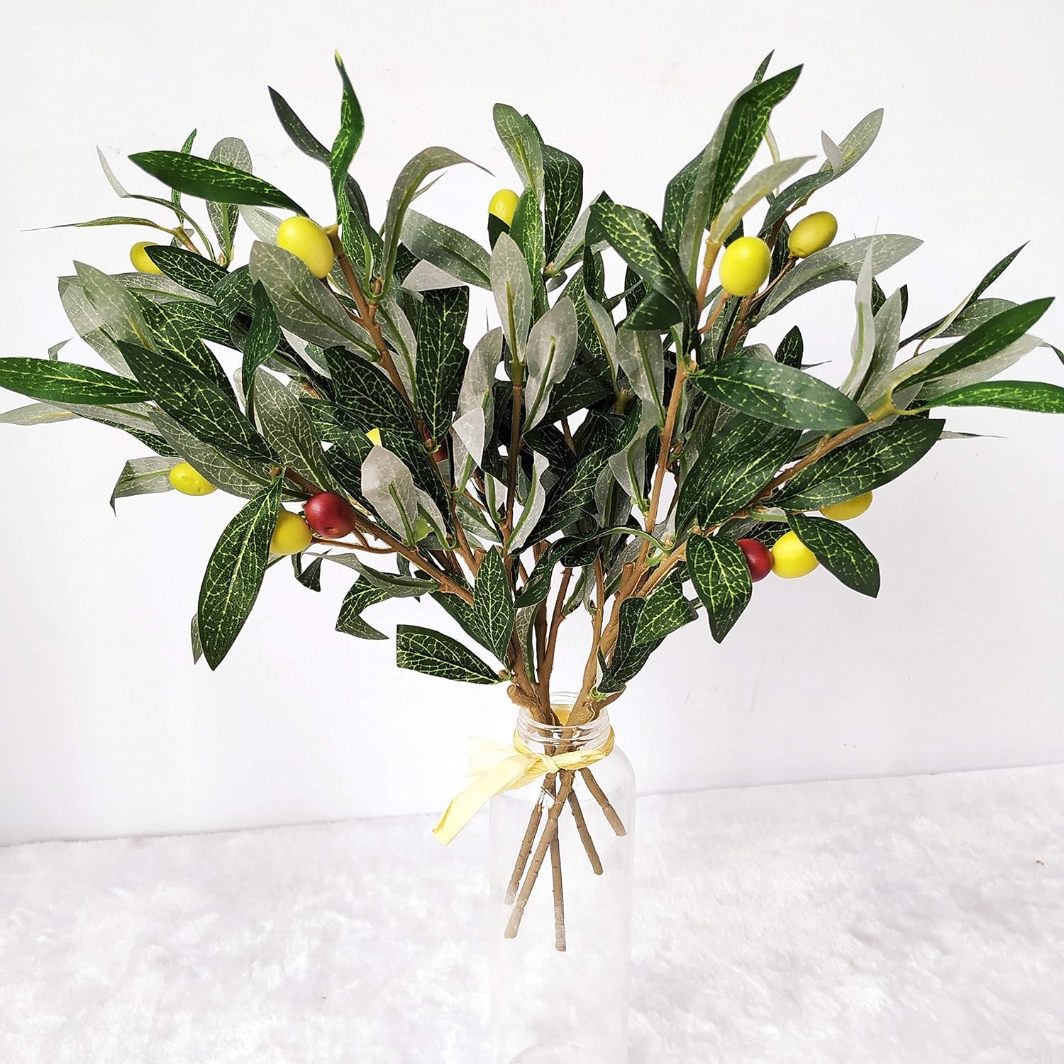 ShoppeWatch Artificial Olive Leaves Branches (5pcs) and Stems with Fruit | Greenery for Vases | Faux Tree Plant | Fake Olives Leaf Spray | Home Kitchen Party Plastic Decor AF43