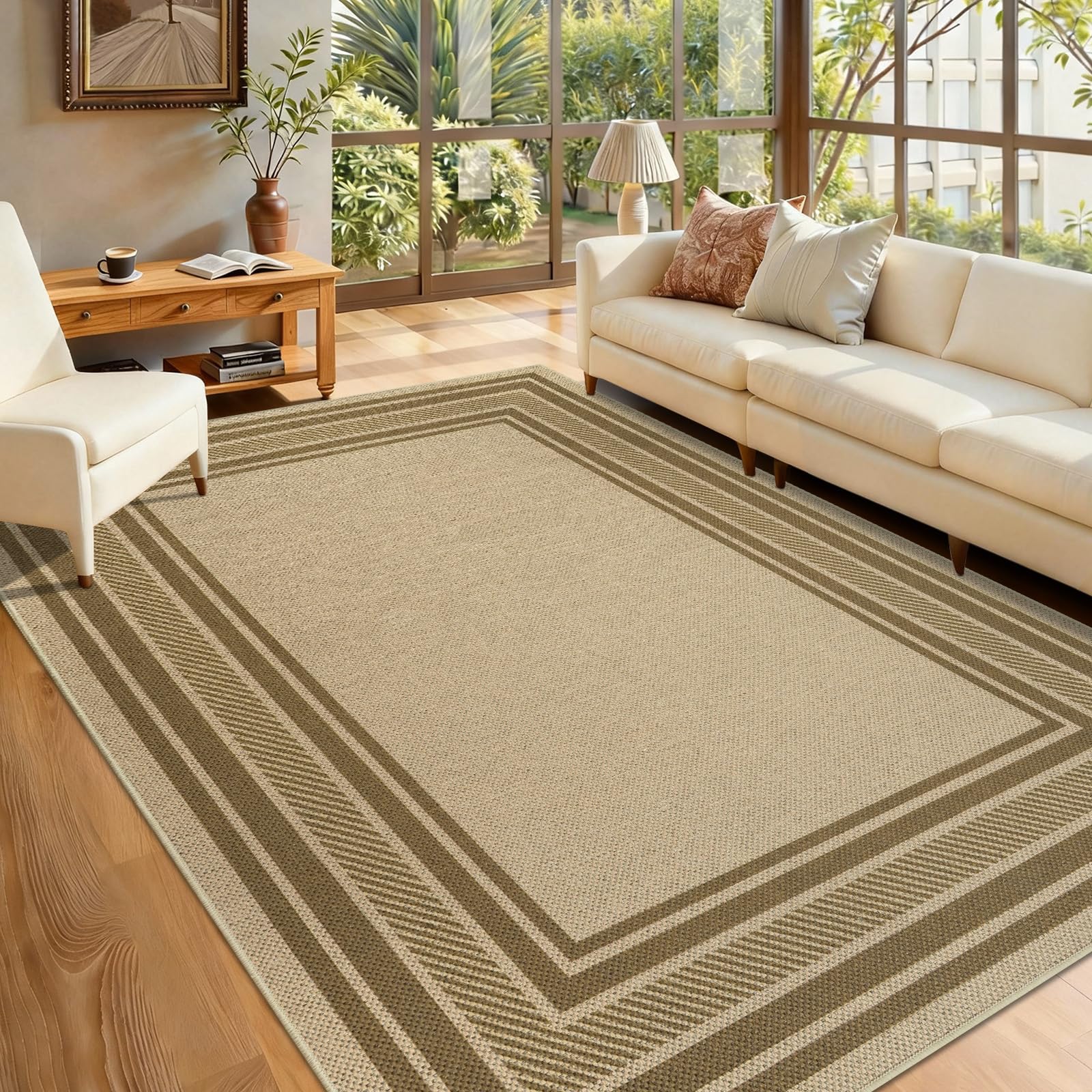 Famibay Tapis Exterieur 160x230cm Tapis Exterieur Terrasse Antidérapant Lavable Grand Carpet Intérieur & Extérieur pour Salon Terrasse Balcon Jardin Jute Aspect Rug Marron