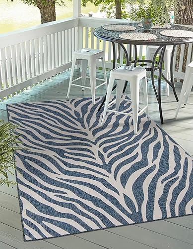 Rugs.com Alfombra de la colección Safari al aire libre, alfombra de tejido plano azul de 2 pies 2 x 3 pies perfecta para entradas, cocinas, rincones