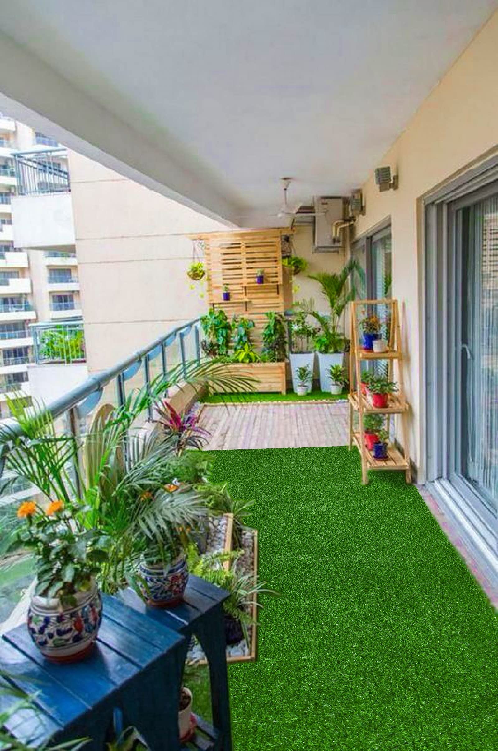 Anti Slip Gel Back Artificial Grass Mat for Bedroom, Living Room, Indoor Outdoor Home Decoration (4x8 Feet)