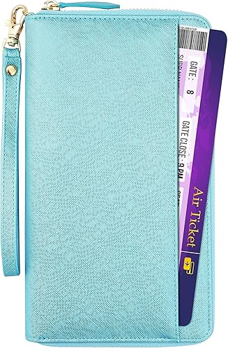 Travel wallet Document Organizer RFID Passport Case Family Holder (Pearl Blue)