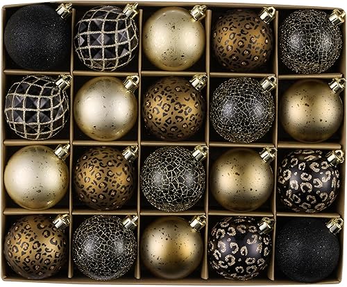 DecorbyHannah Adornos para árbol de Navidad, 20 unidades de 2.362 in, adornos de bolas de Navidad de oro negro para decoración del árbol de Navidad,