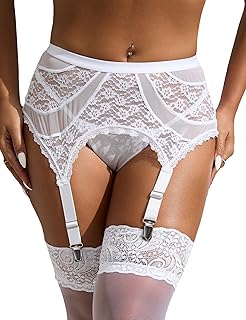 ohmydear Lace Suspender Belt High Waisted Plus Size Stretchy Garter Belt with 4 Wide Adjustable Straps Strong Clips for Stockings Sexy Lingerie Set, UK 8-22