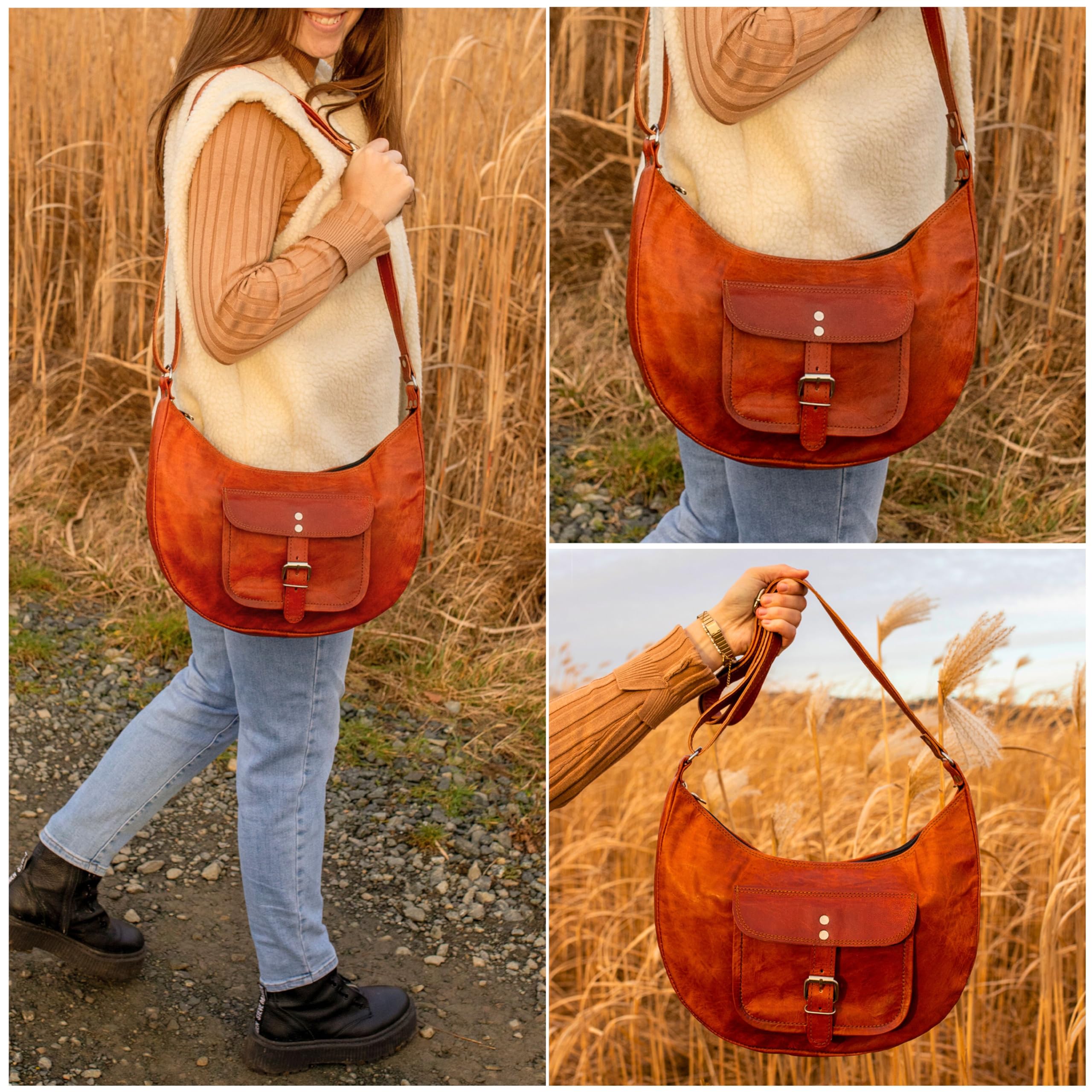 Gusti Cuero nature "Mira" Bolso Bandolera Vintage Retro Mujer Cuero de Cabra Hebilla Marrón Práctico Elegante Regalo K56b