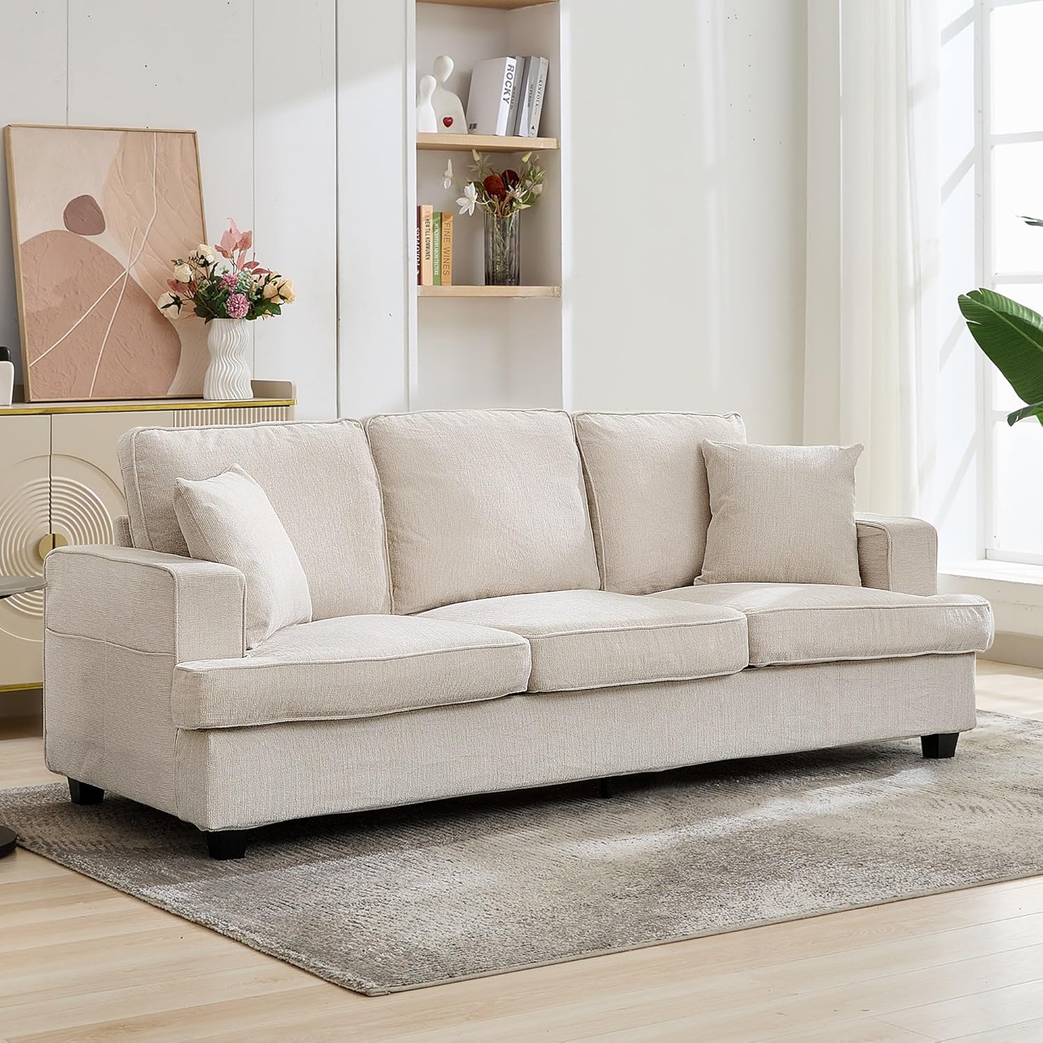 Couches for Living Room, 89 inch Cloud Couch Sofa in Chenile with Extra Comfy Soft Deep Seats, Modern 3 Seater Sofas for Living Room Bedroom Office Apartment, Beige