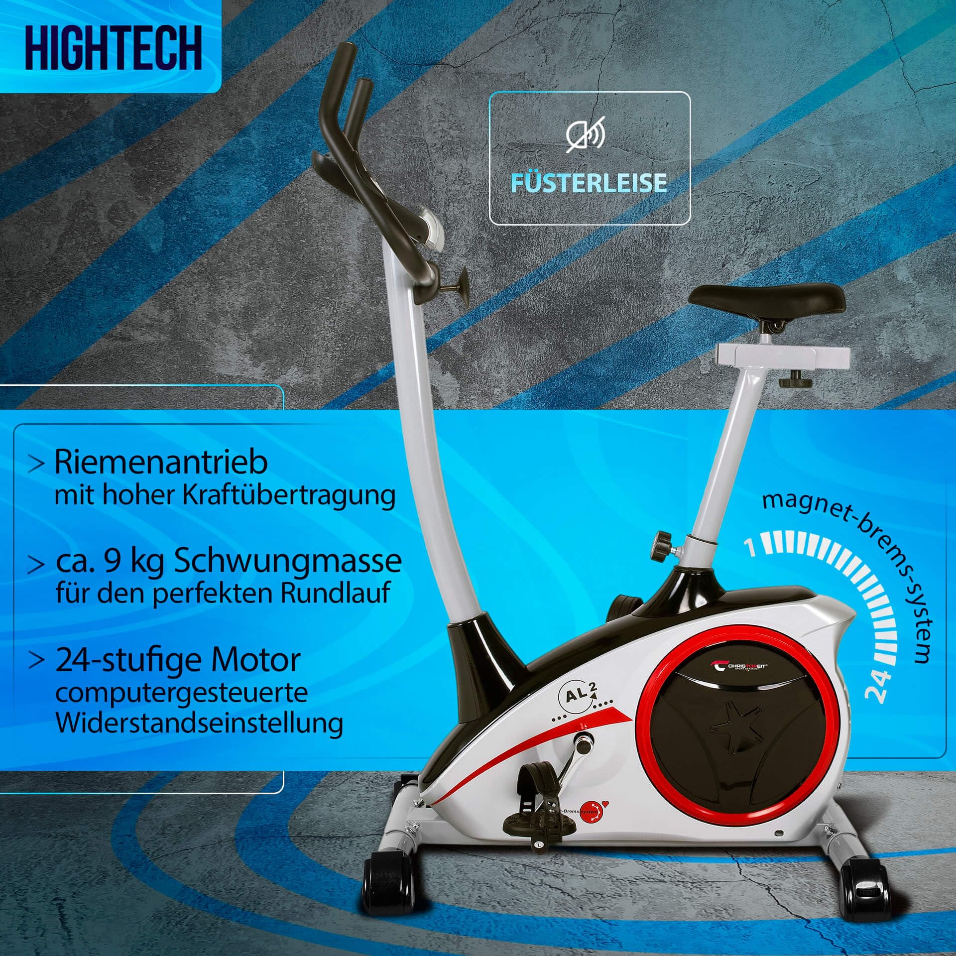 CHRISTOPEIT Heimtrainer Fahrrad Ergometer AL 2 S Digital silber | tiefer Einstieg, bis 150 kg, 24 Widerstandsstufen, 9 kg Magnet-Bremssystem, leise, Soft-Touch-Computer