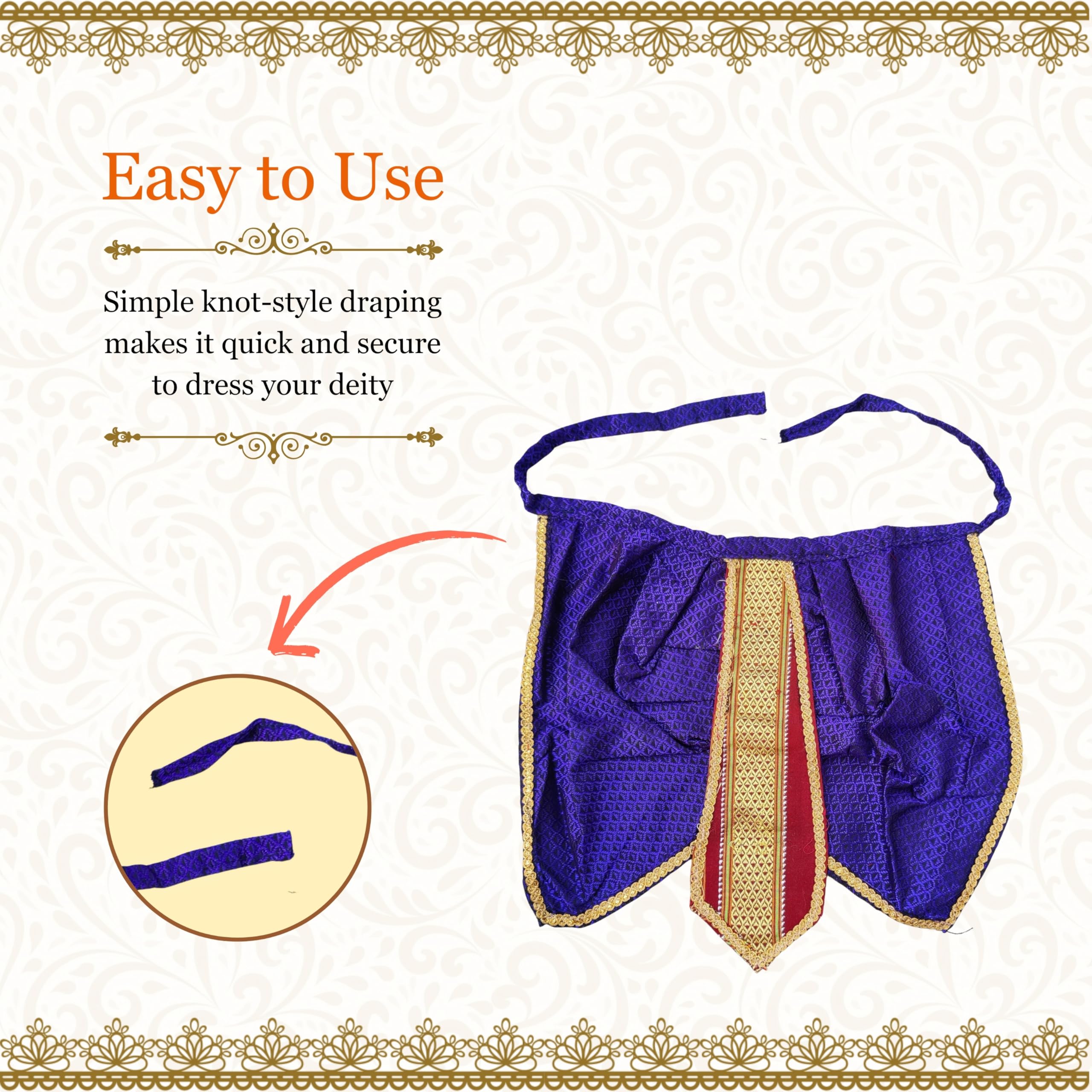 PUNYATVA Khun Dhotar Shela Set (Blue) | God Idol Dress – Dhoti, Khes, Patka, Uparna Vastra for Ganpati, Krishna, Balaji, Murugan, Isar Ji | Gangaur, Ganesh Chaturthi Decoration Accessories 3