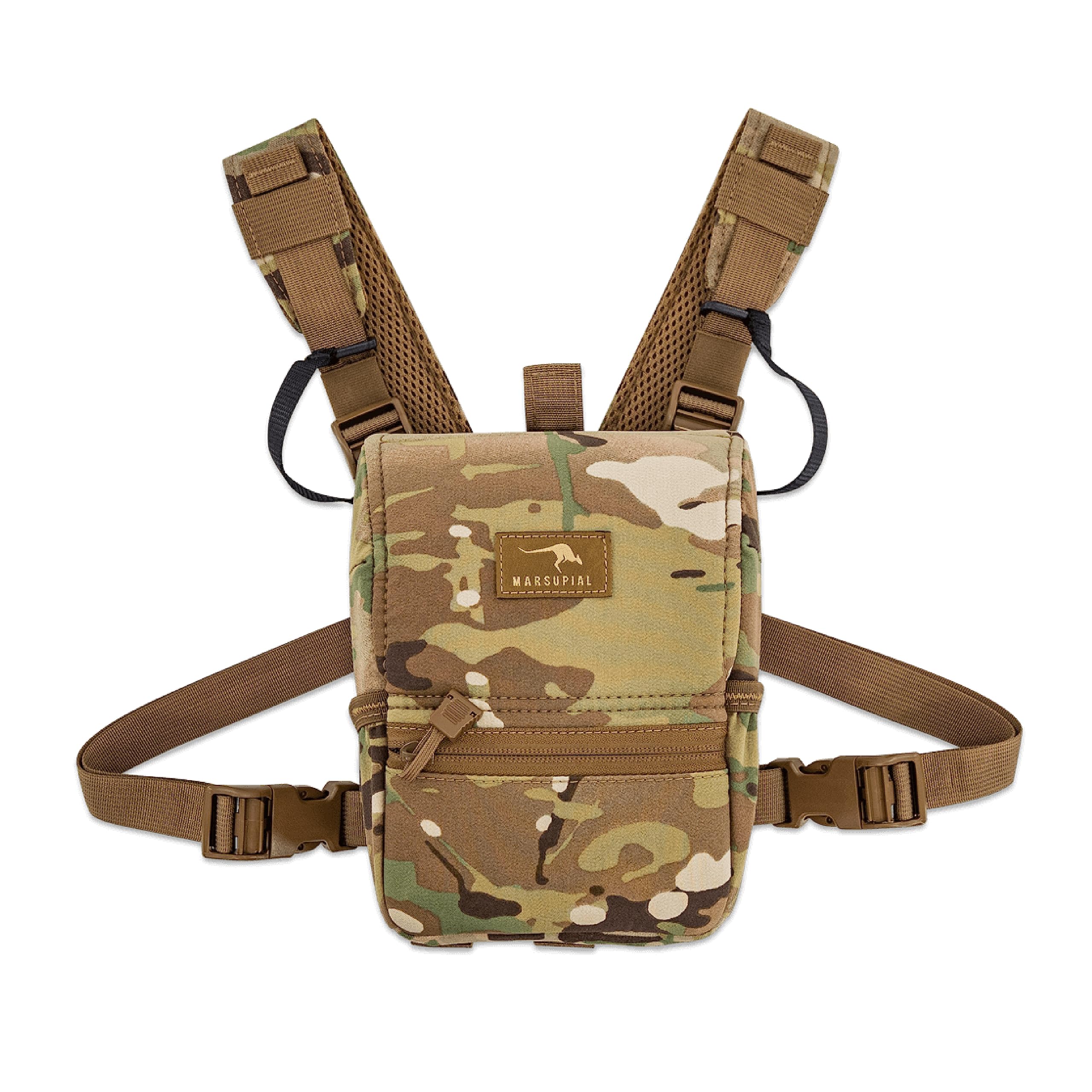 Marsupial Gear Enclosed Binocular Pack – Bino Chest Harness Built for Hunting & Outdoor Adventure with Full-Protection Design, Multicam, Small