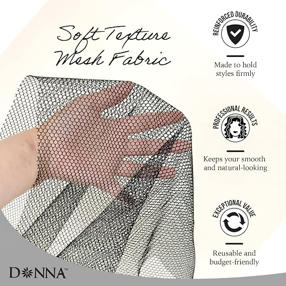 DONNA Deluxe Soft Weaving Net 17.5 26 Triple Helix Structure Hair Net for Sew-in Weave Styles, Soft Texture Fits Scalp Contour, Durable & Flexible Mesh Fabric for Salon and Home Use, Black