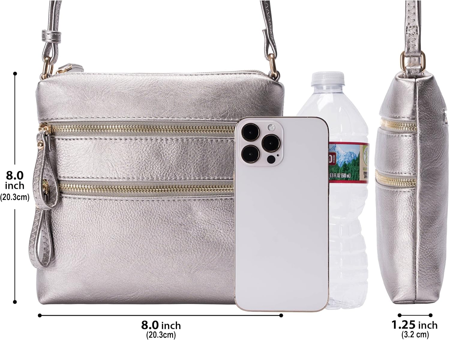 Solene Small Multi Zipper Pocket Crossbody Bag with Adjustable Strap, Lightweight Travel Purse, Daily Small Messenger Pouch - Image 5