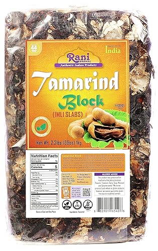 Bloque de tamarindo Rani (losa Imli) 35 onzas (2.2 libras) 2.2 lbs  Todo natural  Sin azúcar añadido  Vegano  Apto para gluten  Sin OMG  Kosher