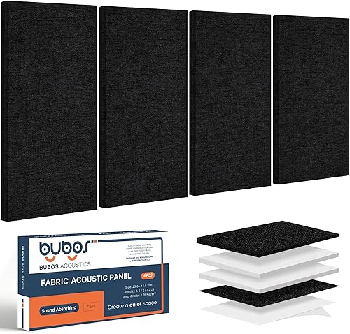 BUBOS 4 paneles acústicos, paneles de pared insonorizados de tela de 23.6 x 11.8 pulgadas, paneles autoadhesivos de absorción de sonido para