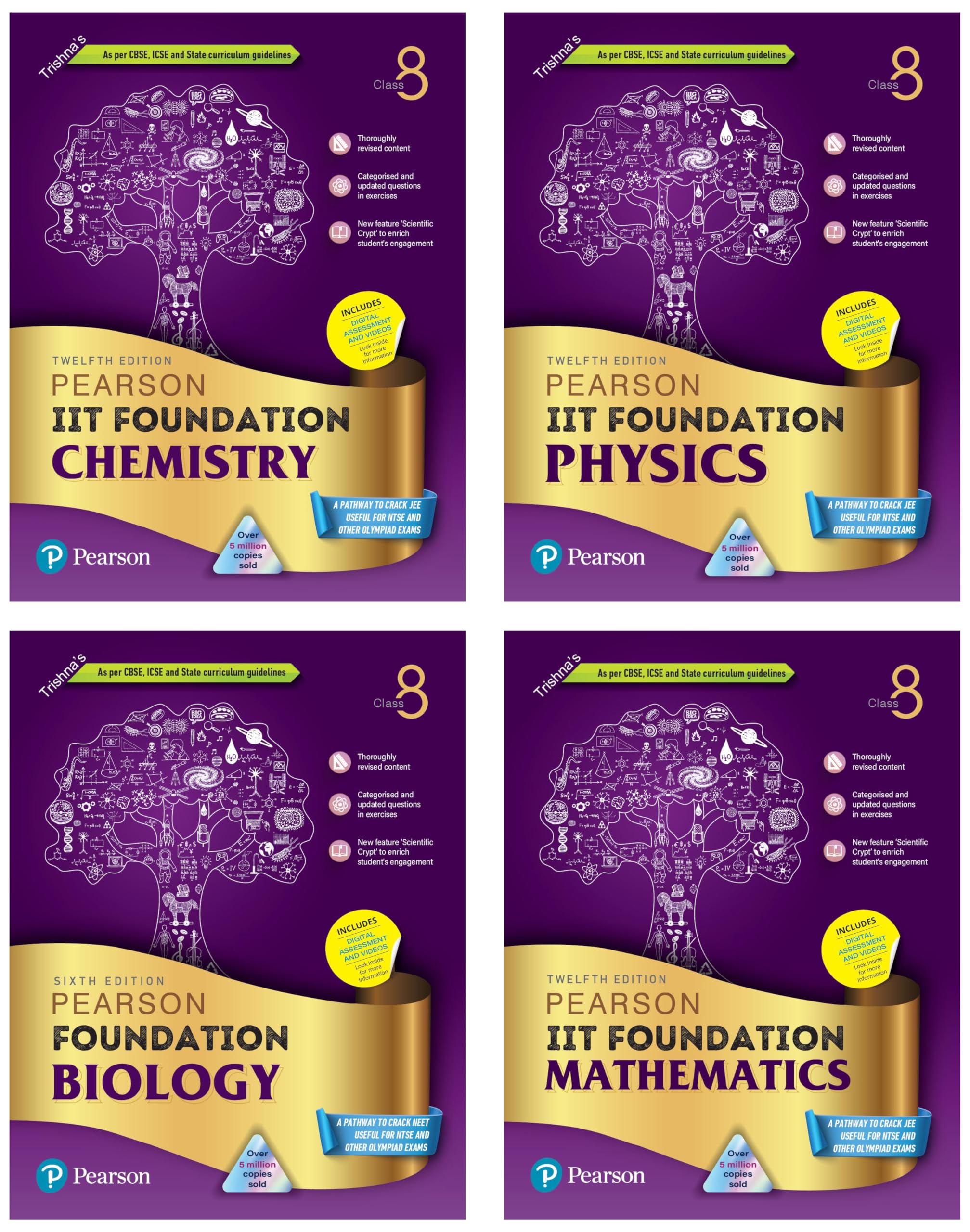 Pearson IIT Foundation- Physics + Chemistry + Biology + Maths Class 8 for JEE, NTSE, Olympiad| Revised CBSE|Free access to elibrary & Myinsights Self Preparation - 6th Edition 2024 By Pearson (OLD EDITION) Product Bundle – 1 January 2024