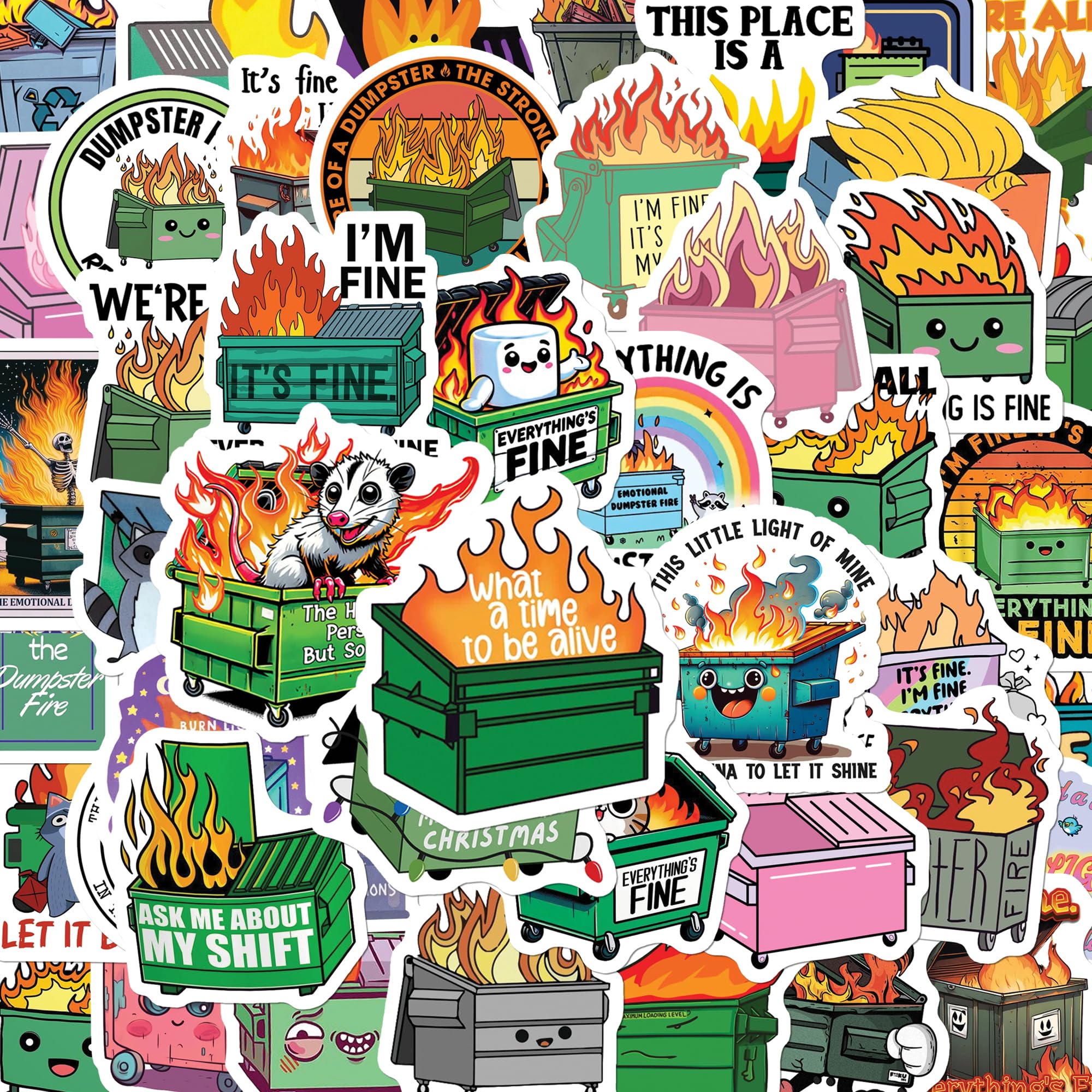 BEATRI Dumpster fire Stickers 50Pcs Vinyl Waterproof Decals for Water Bottles, Journaling,Laptop, Skateboard, Computer, Phone & Travel Gear |