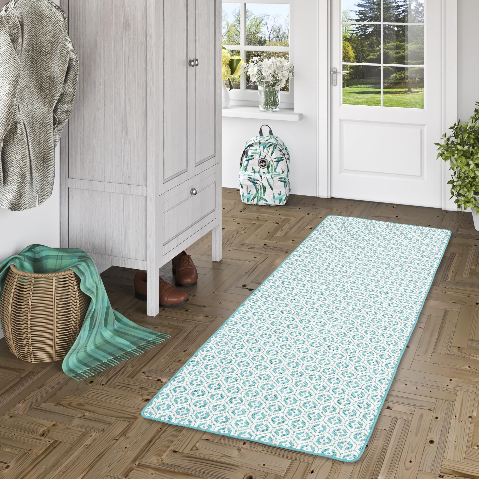 Snapstyle Tapis de Couloir intérieur-extérieur réversible Cape Cod Turquoise, Résistant aux UV, Imperméable, Facile à Entretenir, Résistant, Idéal pour terrasse, Balcon, Couloir